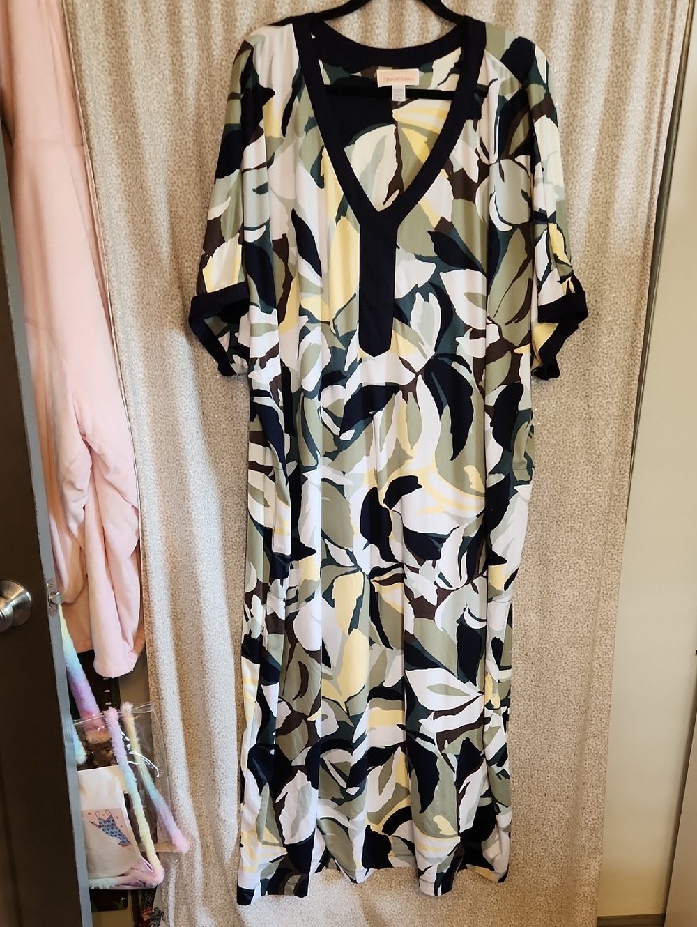 Stan Herman Tropical Leaf-Print V-Neck Maxi Dress